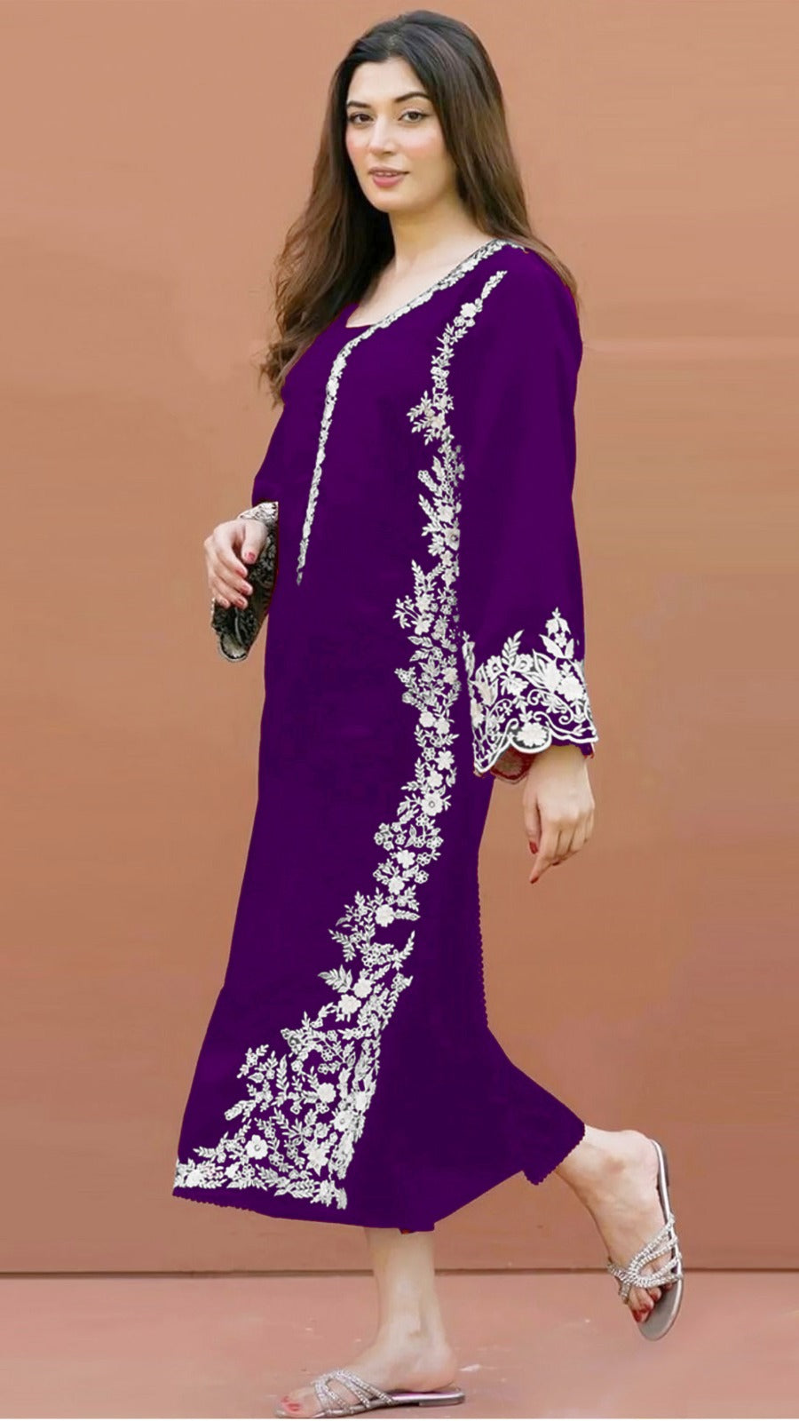 2 Pc lawn Embroidered (PURPLE)