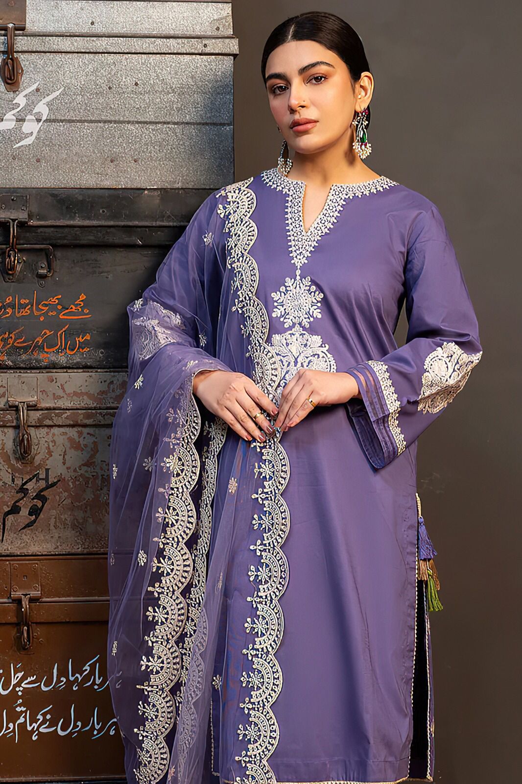 3 Pc Lawn Embroidered (Purple)