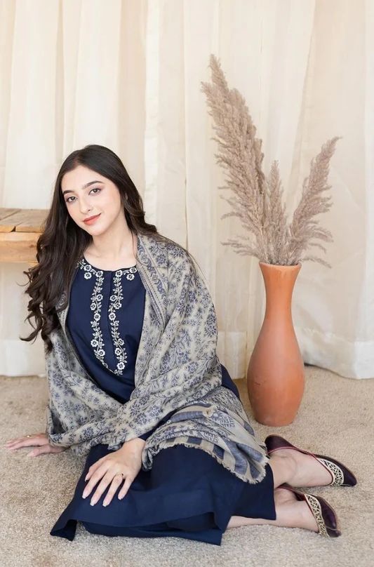 3 Pc Lawn Embroidered (Blue)