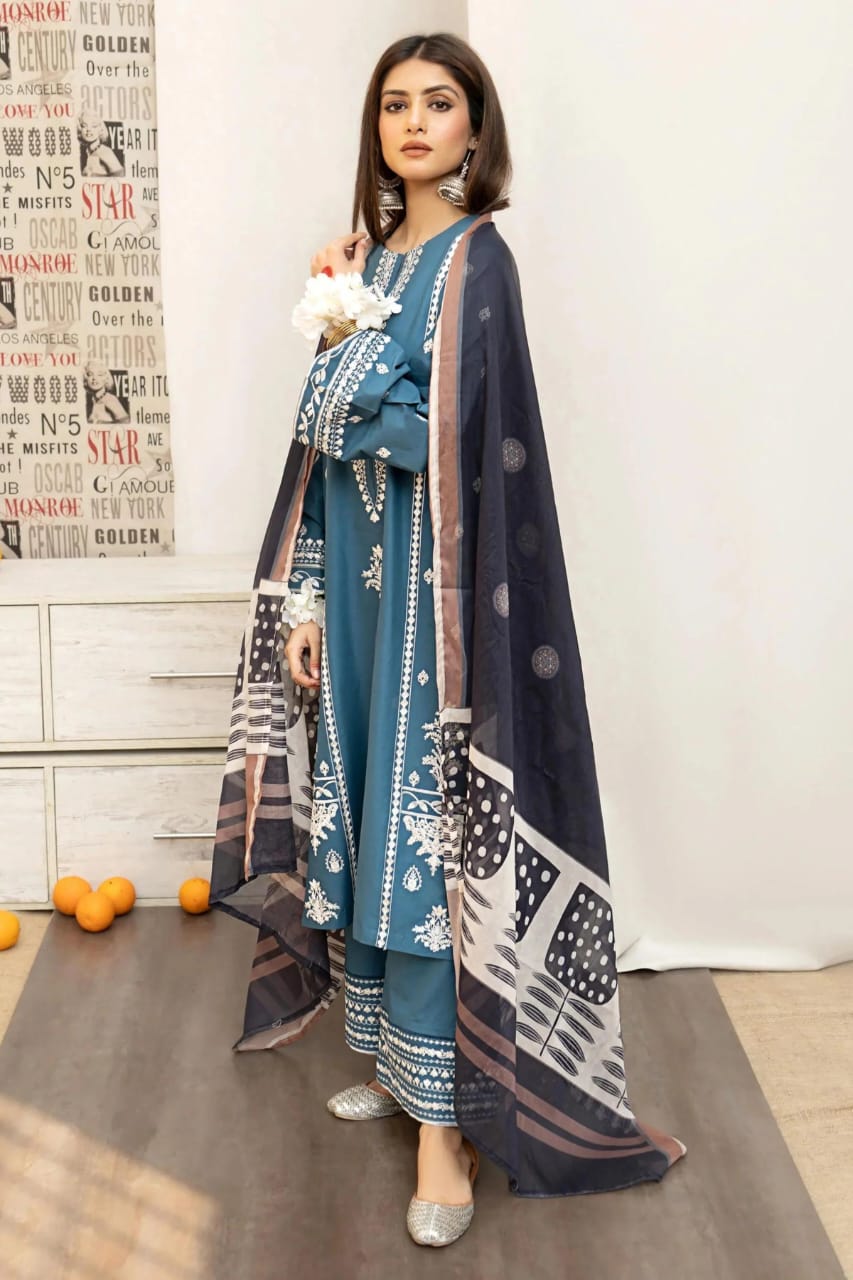 3 pcs lawn Embroidered (zink)