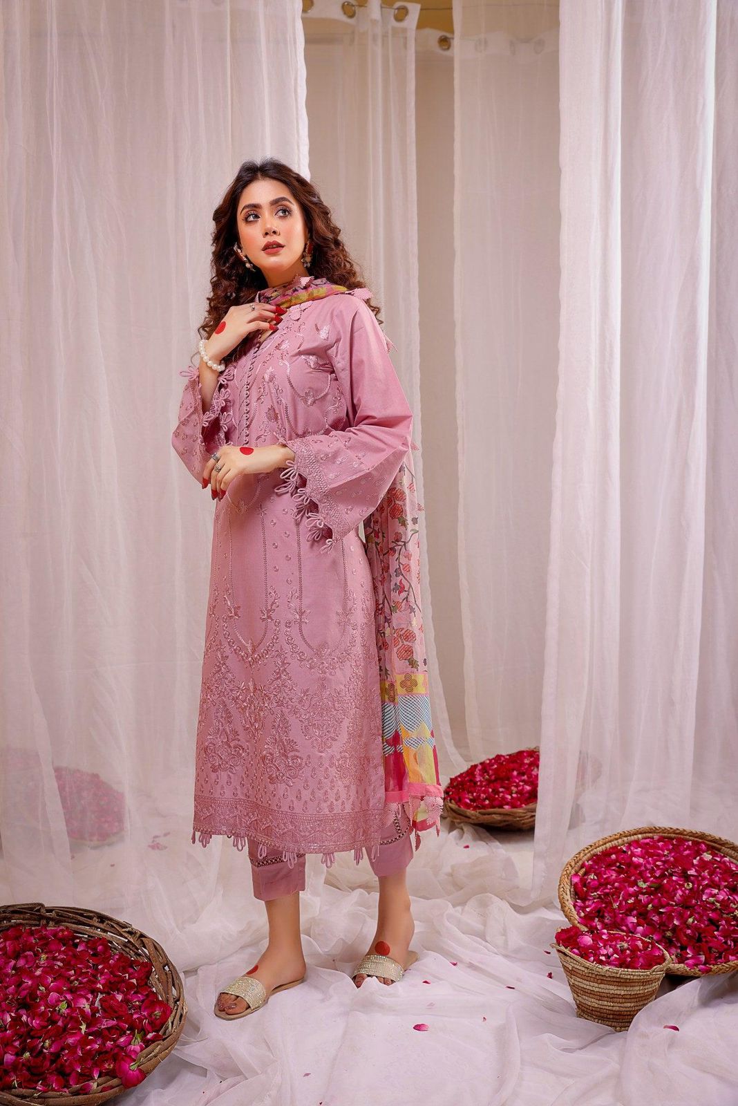 DHANK EMBROIDERED 3PC (ROSE PINK)
