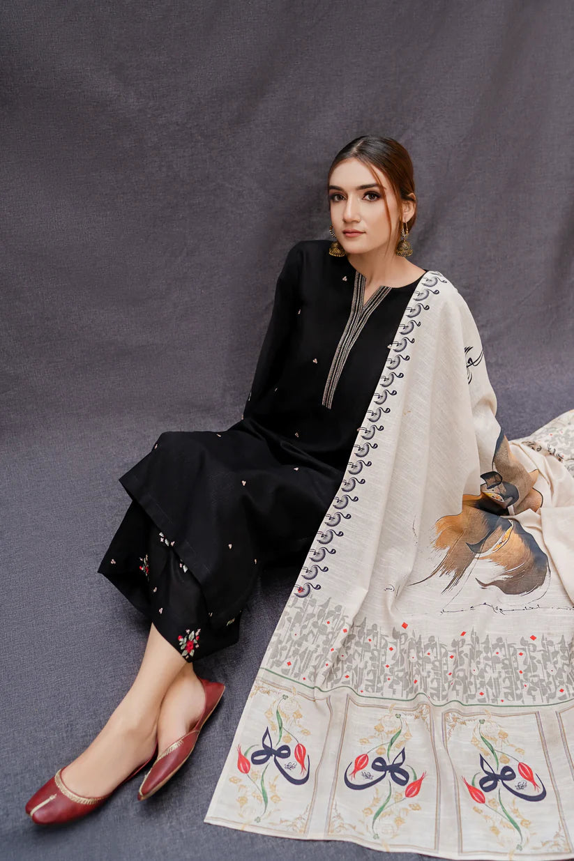 3 Pc Lawn Embroidered (Black)