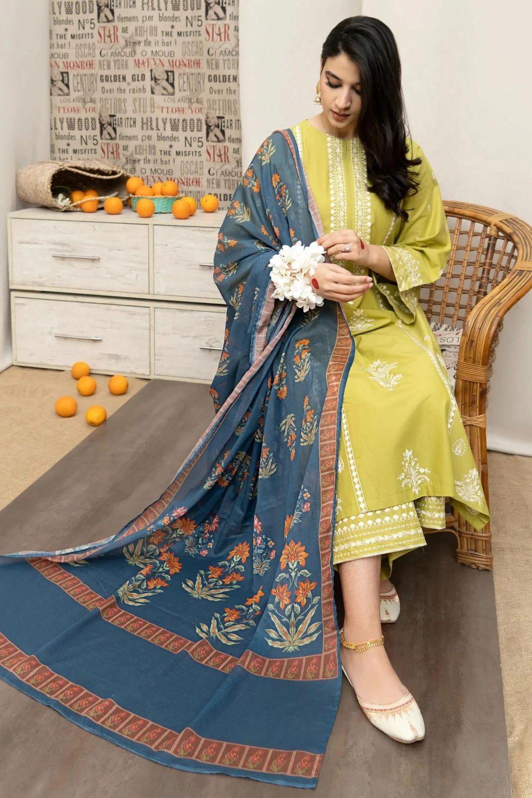 3 Pc Lawn Embroidered (Lemon)