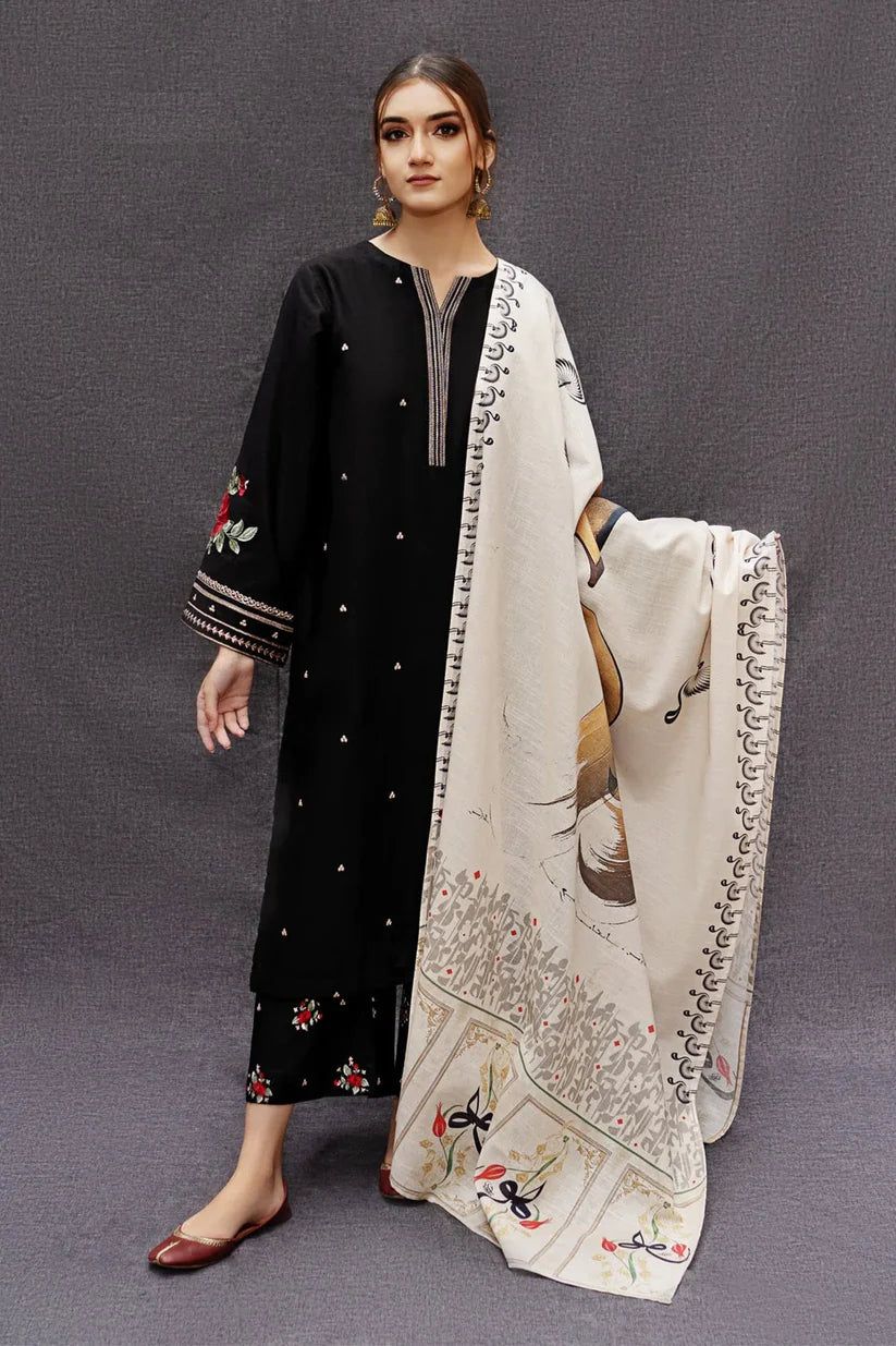 3 Pc Lawn Embroidered (Black)