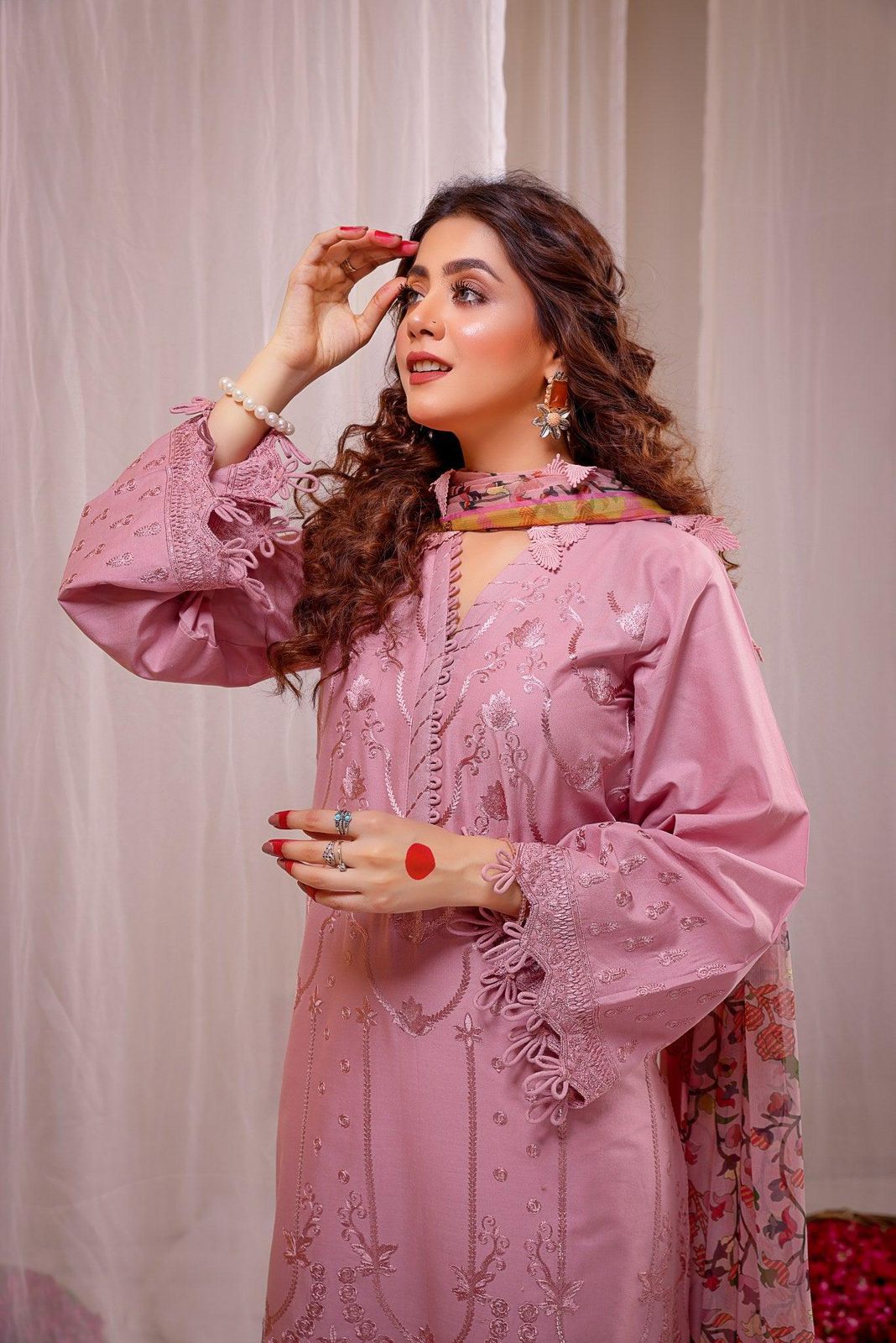 DHANK EMBROIDERED 3PC (ROSE PINK)