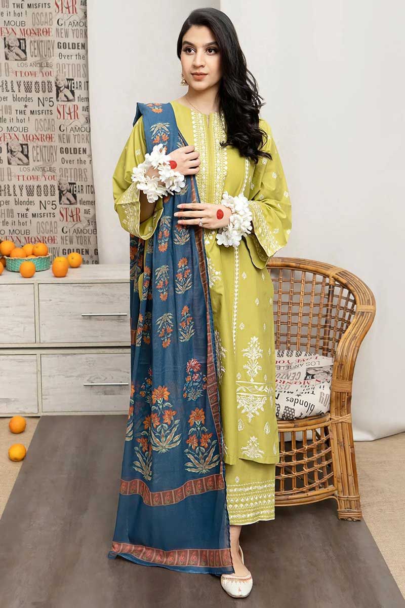3 Pc Lawn Embroidered (Lemon)