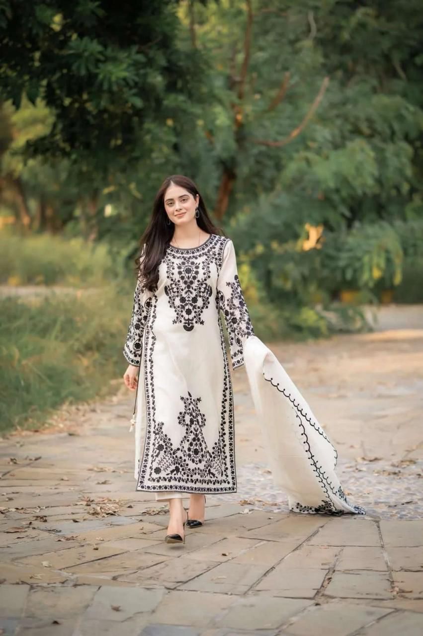 3 Pc Lawn Embroidered (White)