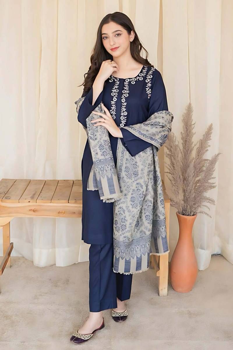 3 Pc Lawn Embroidered (Blue)