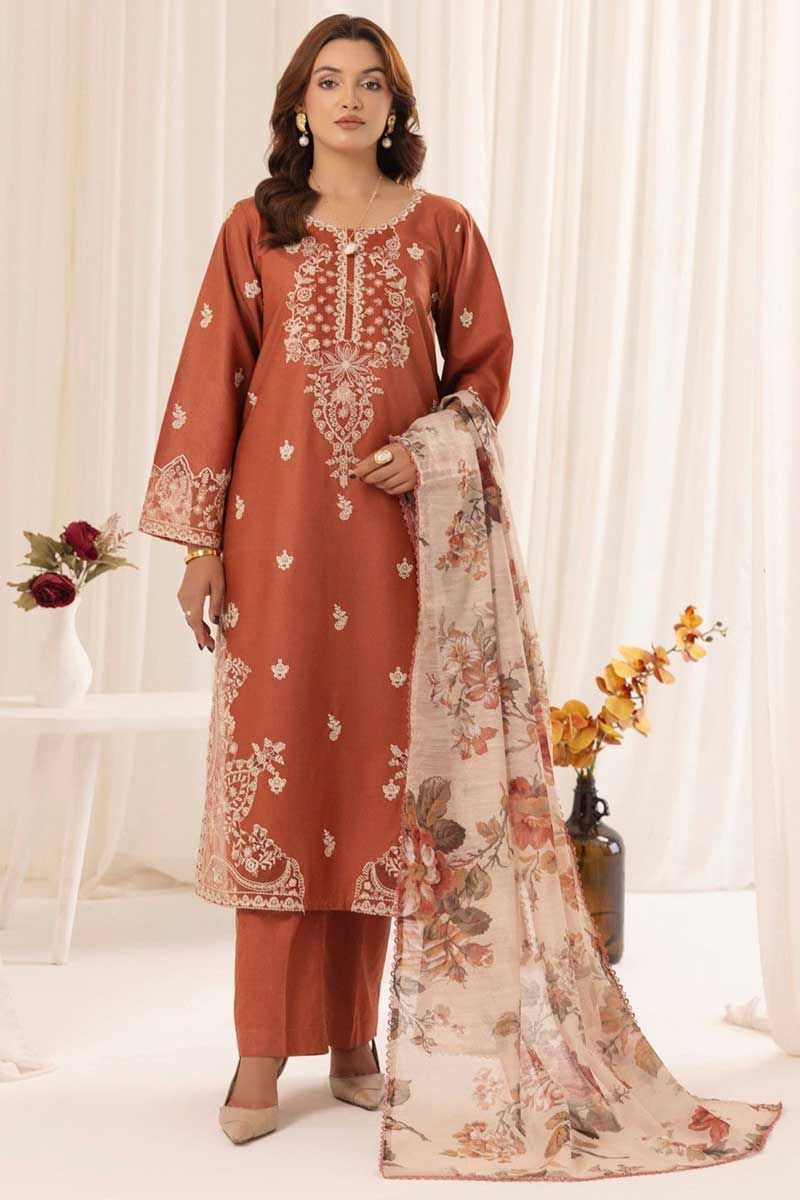 3 Pc Lawn Embroidered (Oranges)