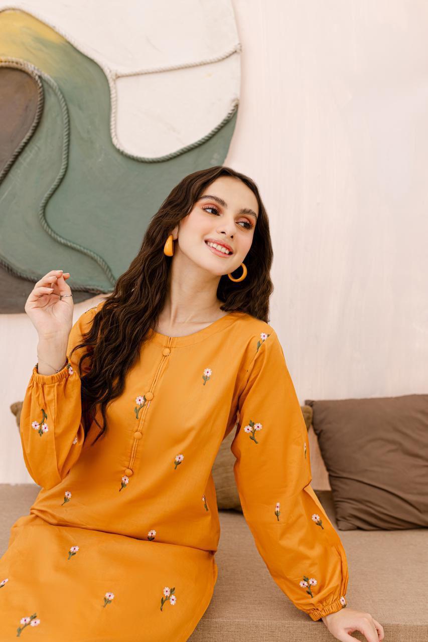 2 Pc Lawn Embroidered (Mustard)