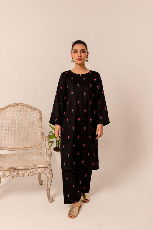2 Pc lawn Embroidered (Black)