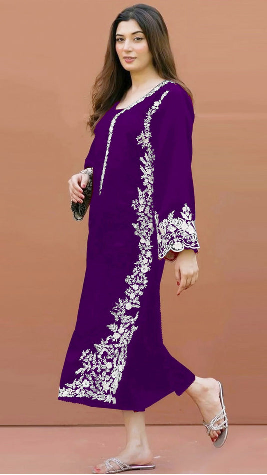 2 Pc lawn Embroidered (PURPLE)