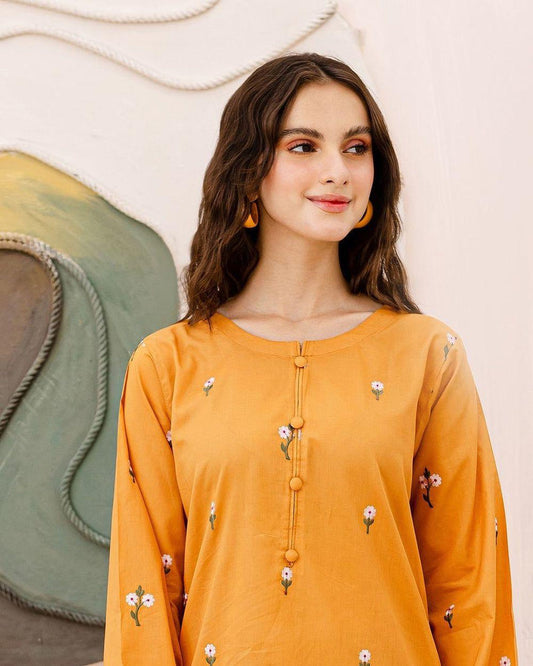2 Pc Lawn Embroidered (Mustard)