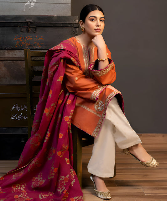 3 Pc Lawn Embroidered (Mustard)
