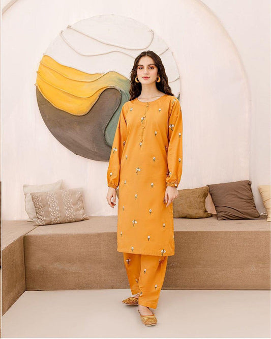 2 Pc Lawn Embroidered (Mustard)