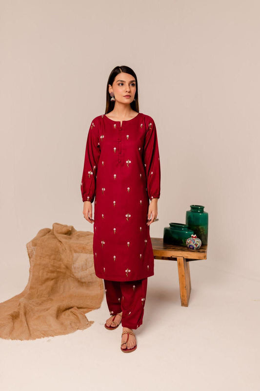 2Pc Lawn Embroidered (Maroon)