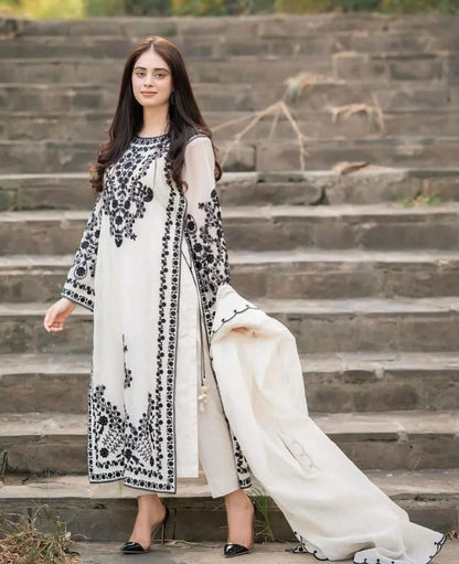 3 Pc Lawn Embroidered (White)