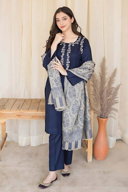 3 Pc Lawn Embroidered (Blue)