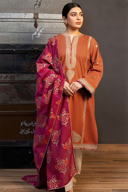 3 Pc Lawn Embroidered (Mustard)