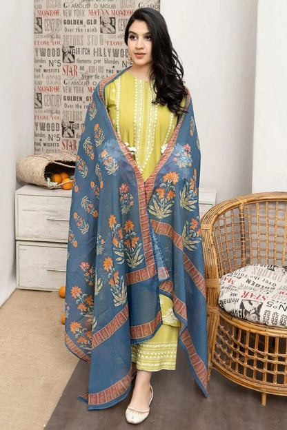 3 Pc Lawn Embroidered (Lemon)