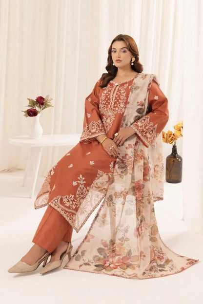 3 Pc Lawn Embroidered (Oranges)